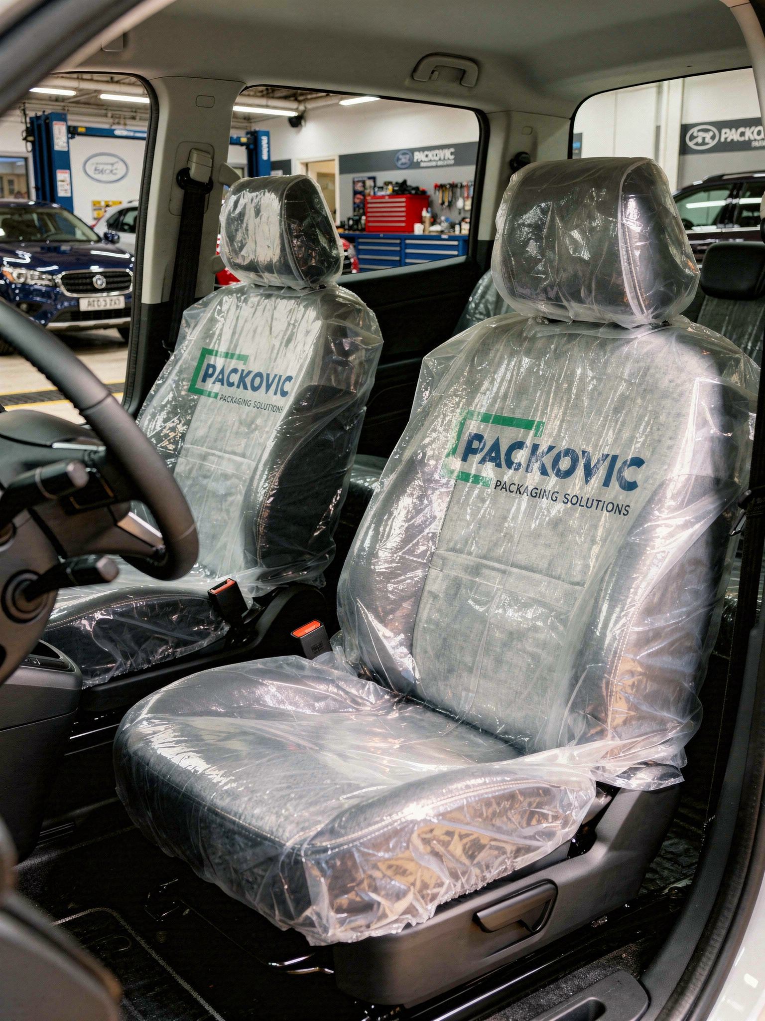 disposable car seat covers plastic protective covers for automotive industry, automotive protective covers, product photography